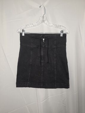 Free People Black Lace-Up High Waist Denim Mini Skirt